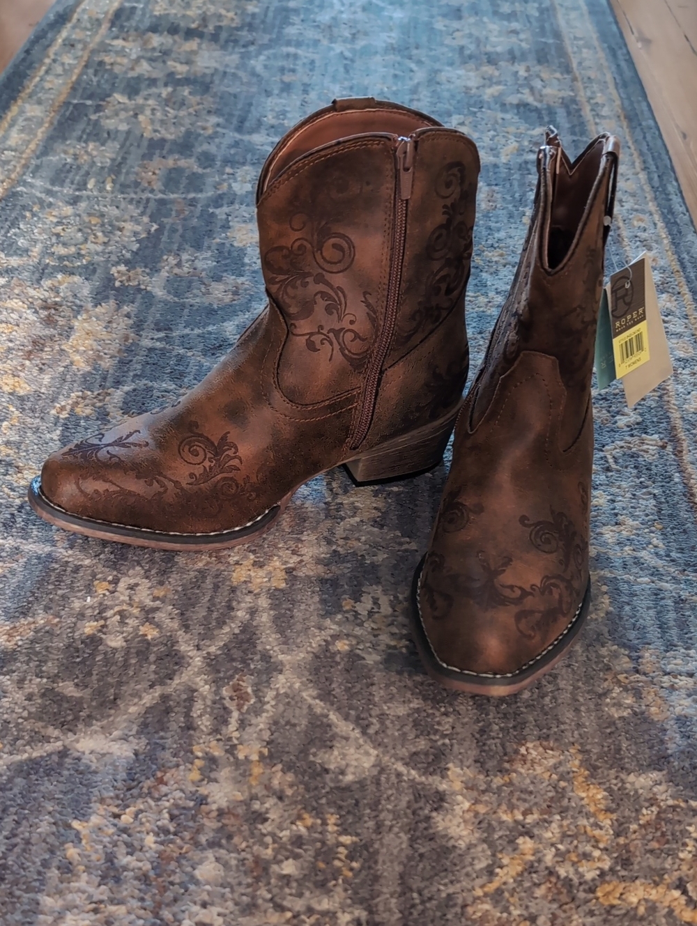 Roper Brown Embossed Women's Western Ankle Booties